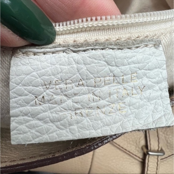 Vera Pelle Vintage Shoulder Bag Pebbled Leather Cream Taupe Made Italy Firenze - Picture 12 of 16